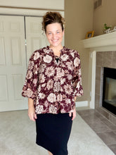 Burgundy & Floral Chrysanthemum Fashion Top