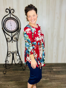 Floral Baby Doll Tunic- Burgundy