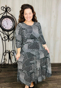 Black & White Smocked Waist Dress