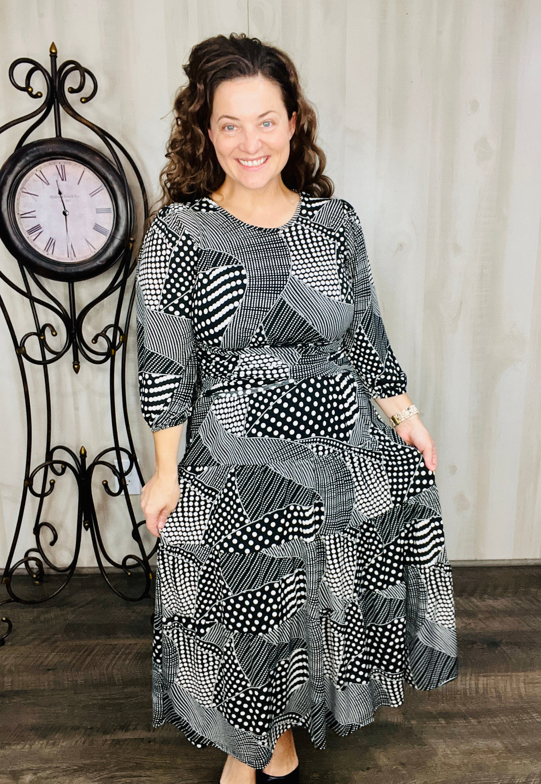 Black & White Smocked Waist Dress