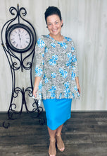 Samantha Ruffle High Low Tunic-Leopard & Blue Roses