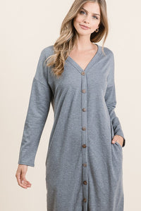 Melissa Charcoal Button Front Midi Dress