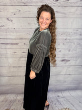 Amanda Velvet Two Tone Dress- Black & Silver