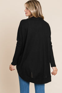 Waffle Knit Cardigan-Black