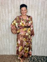 Mauve & Brown Floral Self Tie Waist Dress