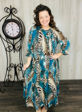 Power On The Day Dress-Teal Zebra