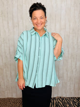 Rylee Mint & Grey Striped Top