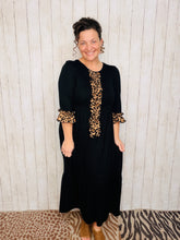Janice Black Dress With Leopard Ruffles