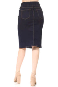 Debbie Jean Skirt With Buttons-Dark Indigo Wash