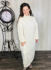 ankle length sweatshirt dress Modest Maxi Sweatshirt Dress - FARES - Taupe - Half Zip Opening