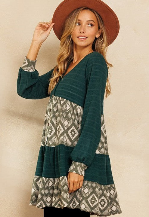 Hunter Green Geometric Tunic/Dress