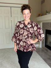 Burgundy & Floral Chrysanthemum Fashion Top