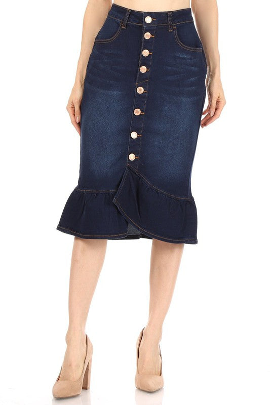 Ruffles & Buttons Dark Wash Jean Skirt