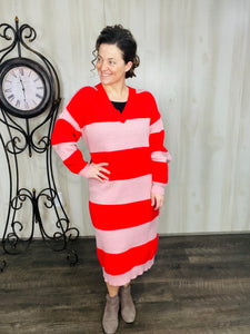 Red Meets Pink Ribbed Knit Dress