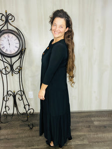 Tonya & Wood Button Dress- Black