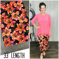 Amy Thicker Fabric Pencil Skirt- (Regular & Plus) -Multi Coral (33" Length)