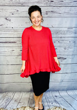 Samantha Ruffle High Low Tunic-Ribbed Red