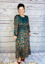 Teal & Floral Burnout Velvet Dress