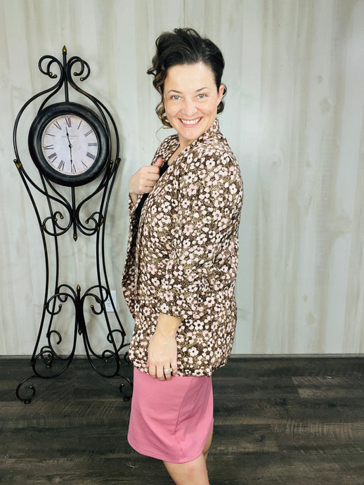 Brown Floral Blazer- Regular & Plus