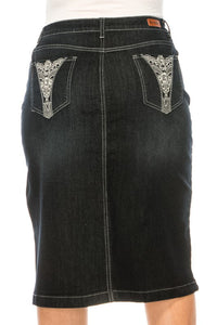 Gracey Black Wash & Silver Detail Jean Skirt