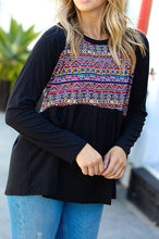 Black Aztec Babydoll Top