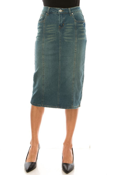 Jennifer Vintage Wash Stretch Jean Skirt