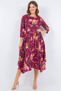 Marissa Handkerchief Dress- Burgundy & Floral