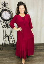 Cassie Tiered Boho Style Dress-Burgundy