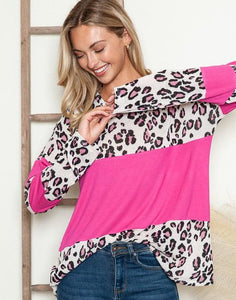 Marissa Animal Print Top- Hot Pink