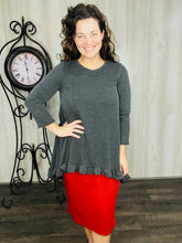 Samantha Ruffle High Low Tunic-Ribbed Black/Charcoal