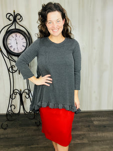 Samantha Ruffle High Low Tunic-Ribbed Black/Charcoal