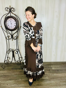 Raquel Ruffles & Chocolate Brown Animal Print Dress