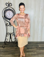 Samantha Ruffle High Low Tunic-Peach & Brown Floral