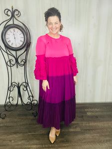 Layers of Joy Ruffle Dress- Purple, Pink & Blue