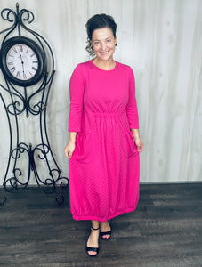 Take On The Day- Hot Pink Bubble Hem Dress