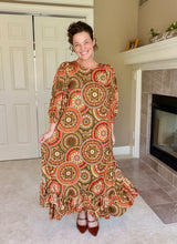 Harvest Season Rust Geometric & Ruffle Dress