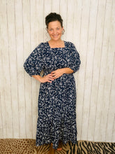 Georgiana Navy Square Neck Dress