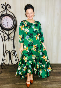 Michella High Low Dress-Green Floral