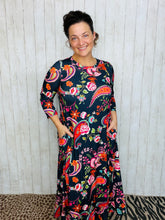 Brenda Navy & Paisley With Ruffle Dress