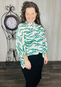 Ivory & Green Zebra Print Top