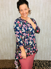 Dramatic High-Low Tunic -Navy Mixed Floral