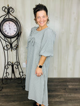 Mandy Pinstripe & Bow Dress- Charcoal