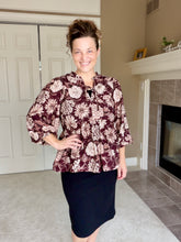 Burgundy & Floral Chrysanthemum Fashion Top