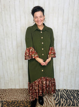 Cammie Button Front Dress- Olive & Floral