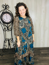 Michella High Low Dress-Teal & Animal Print