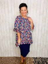 Samantha Ruffle Sleeve & High Low Tunic-Purple Floral