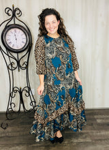 Michella High Low Dress-Teal & Animal Print