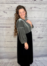 Amanda Velvet Two Tone Dress- Black & Silver