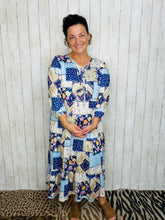 Cassie Marie Tiered Boho Style Dress-Navy Patchwork