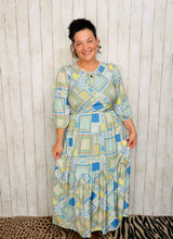 Mallory Light Blue & Green Patchwork Dress